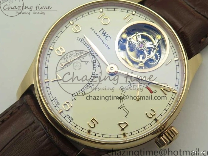 MIROTIME 0209 Portuguese Tourbillon IW504602 RG ZF Best Edition White Dial on Brown Leather Strap Stretchable 7178